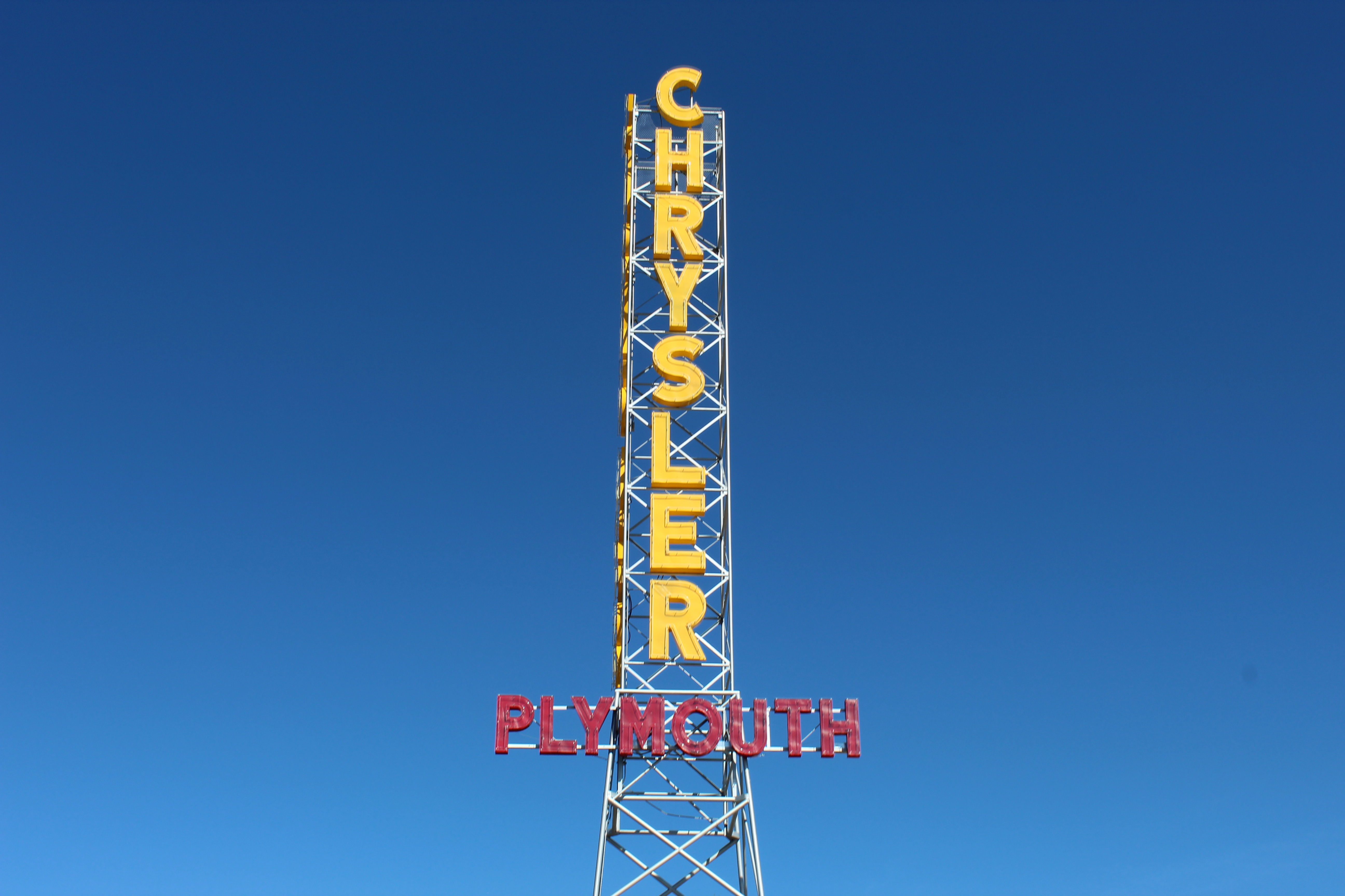 Plymouth sign tower in Bristow, Oklahoma