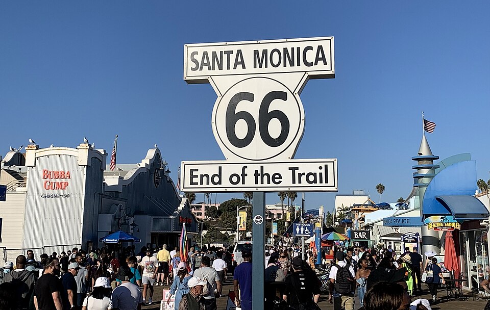 Route 66 End of the Trail Sign in Santa Monica, California